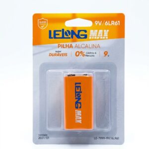Bateria 9V Alcalina Lelong Max 6LR61 – Super Durável – 1 Unidade (LE-7999)