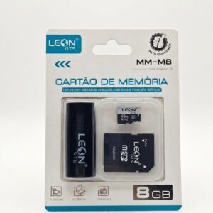 Cartão de Memória Micro SD 8GB Leon GTS MM-M8 com Adaptador SD + Leitor USB – Kit 3 em 1