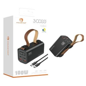 Power Bank H'Maston 30000mAh 100W Carregamento Rápido com Display Digital – Preto